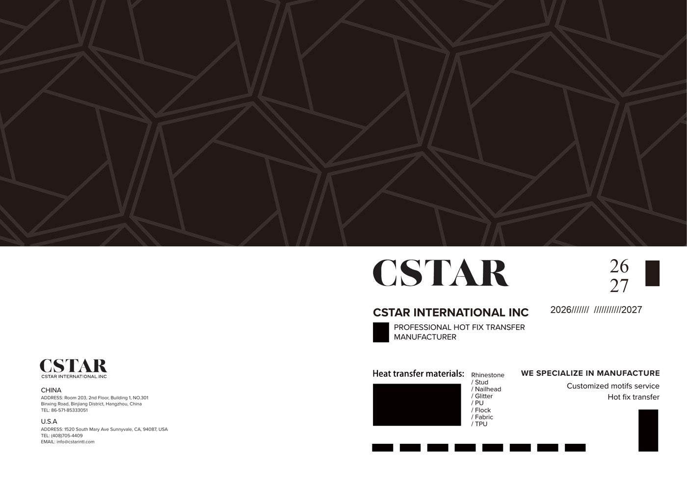 CSTAR 2026 to 2027 product catalog cover for custom transfers patches and apparel decoration sourcing