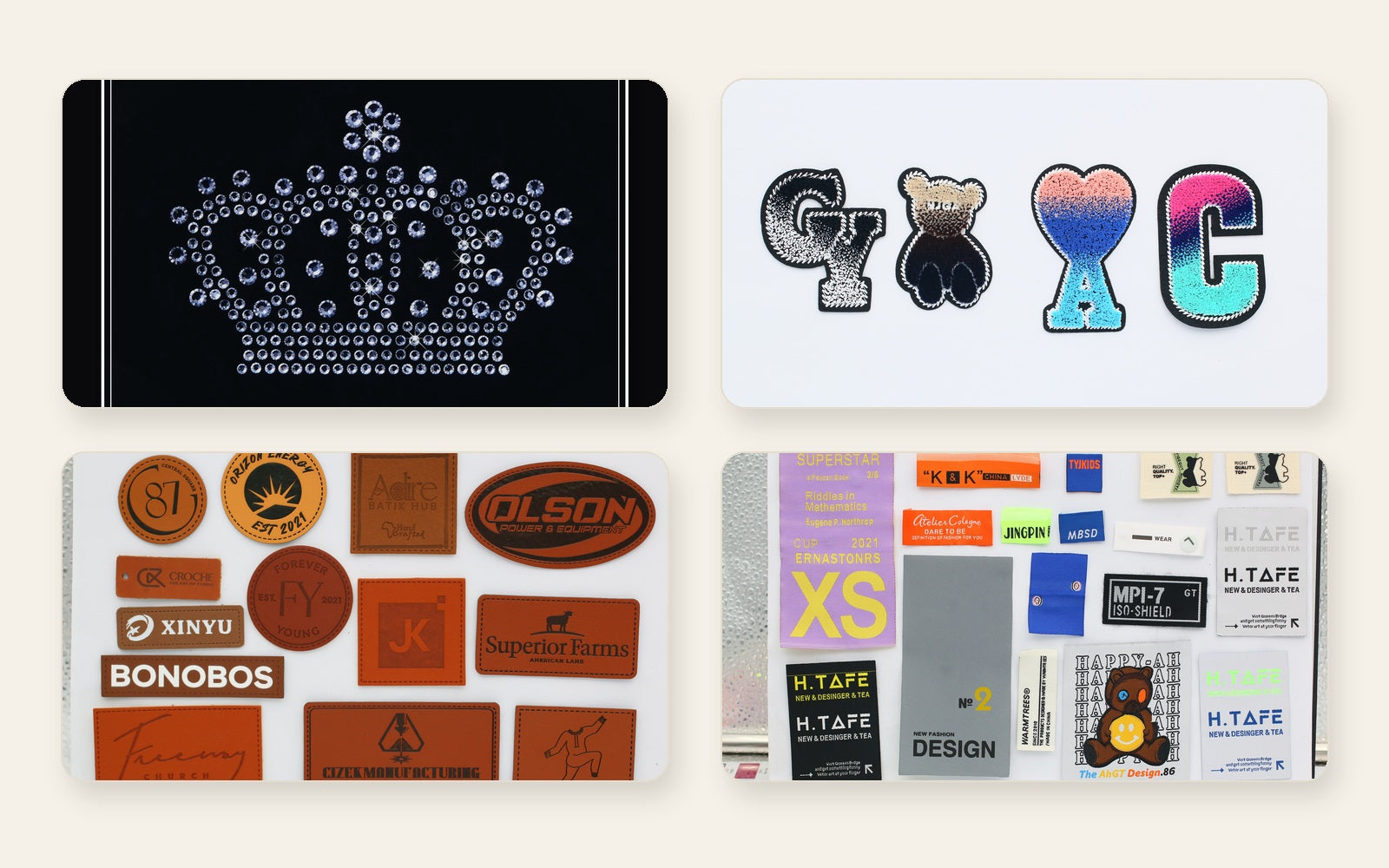 CSTAR sample pack reference with rhinestone, chenille, leather and woven sample types